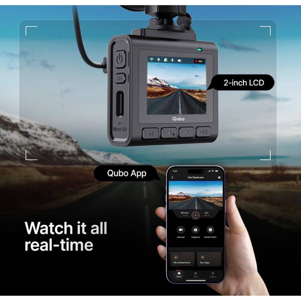 qubo dashcam 2.7k front + rear